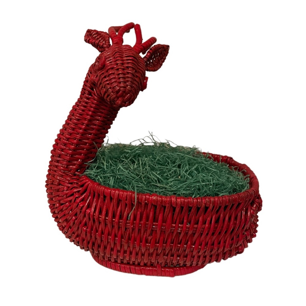 Vintage Red Wicker Reindeer Basket Holidays Christmas Winter Trinket Holder Xmas